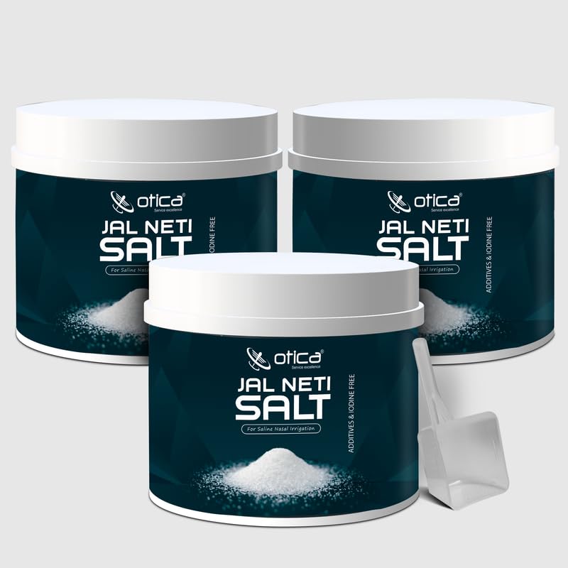 Image of OTICA Jal Neti Pots salt 385g with Spoon | Pharmaceutical Grade Non-Iodized Salt for Neti Pot & Sinus Rinse | Pure & Additive-Free Ayurvedic Nasal Cleansing | Made in India (pack of 3)