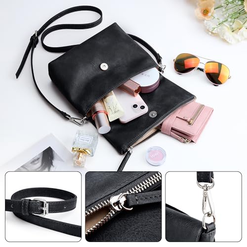 Image of KALIDI Vintage Vegan Leather Crossbody Bag PU Shoulder Bag Handbag Multiple Pockets Adjustable Removable Strap Women