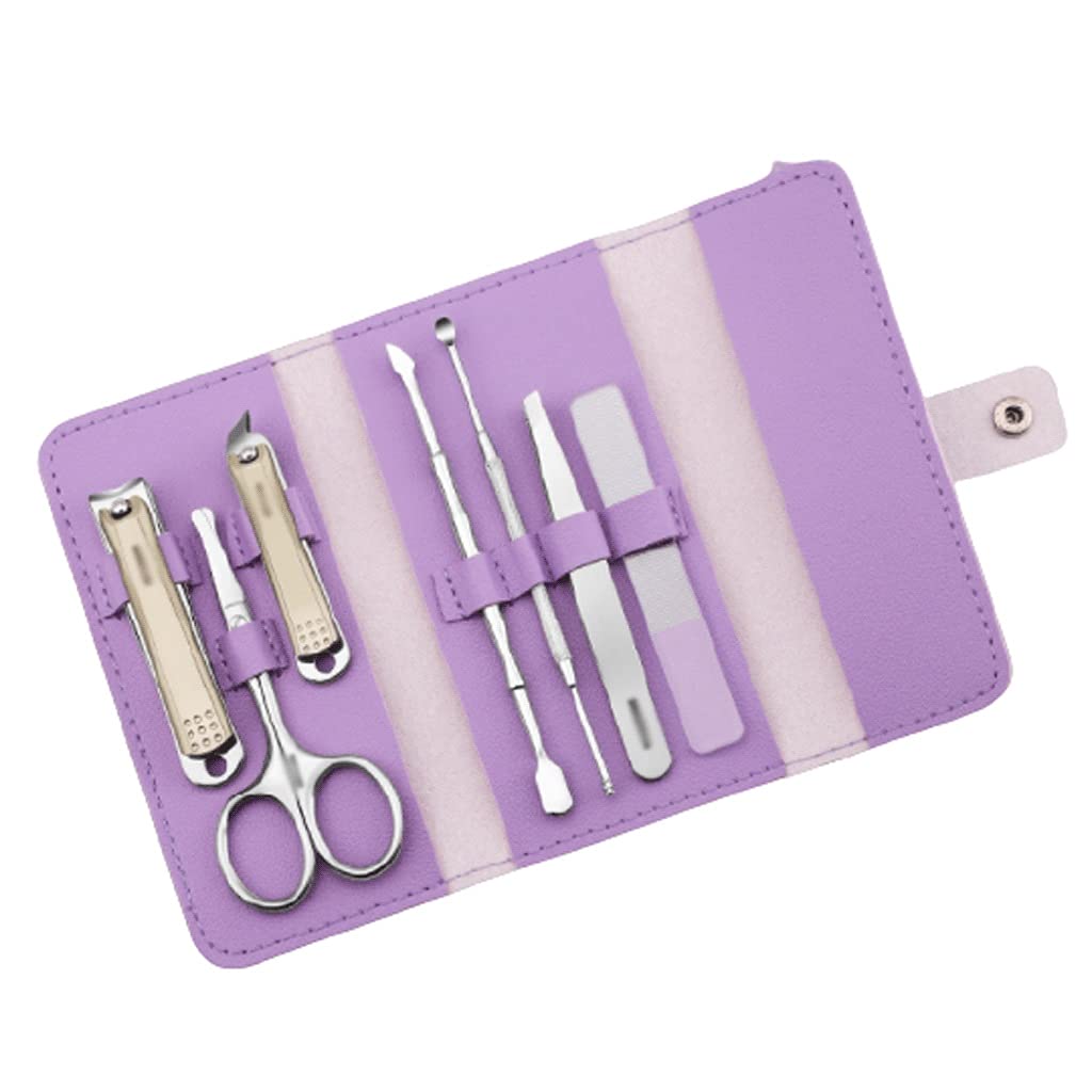 Professionale Set Manicure 7pcs Professional Nail Clippers Kit Strumenti Strumenti in Acciaio Inox Donne Kit Grooming for Viaggi o casa Quattro opzioni di Colore Sicuro (Color : Purple)