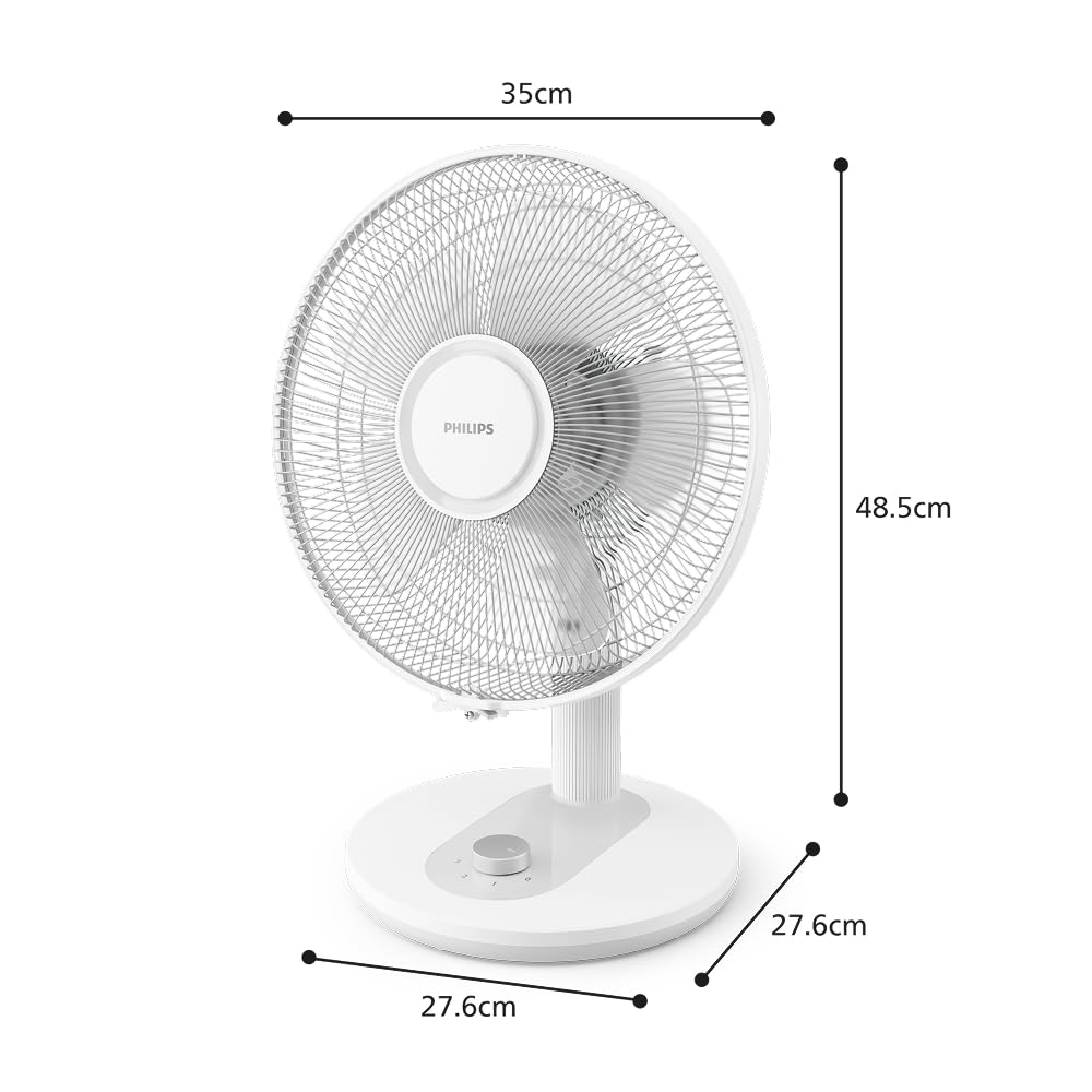 Wiatrak Philips z serii 1000, mocny i cichy, 35 dB(A), 3 ustawienia prędkości, obrotowy i odchylany, biały (CX1030/00)