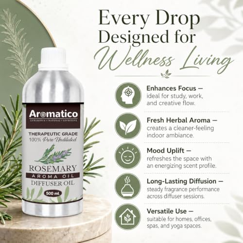 Image of AROMATICO Rosemary Diffuser Oil with Strong, Long-Lasting | Refresh Homes, Offices & Showrooms | Aromatherapy, Diffusers, Air Purifiers, Vaporizers - 500ML