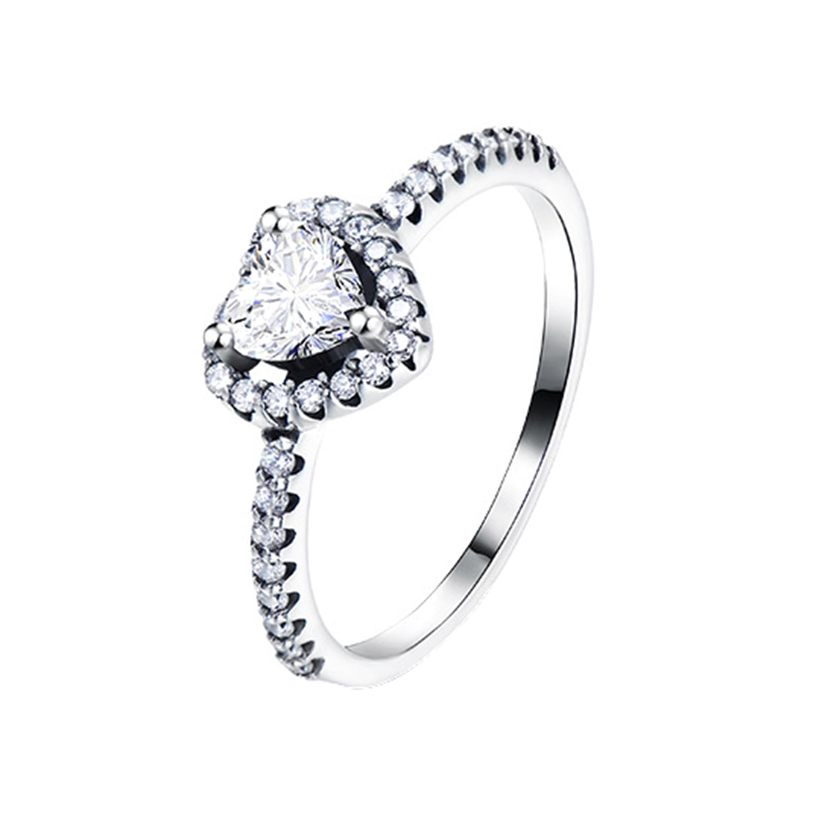 Wycian Anillos de compromiso solitarios de plata de ley 925 con circonita cúbica para mujer, redondos con forma de corazón blanco, moissanita, anillos de boda y compromiso para ella