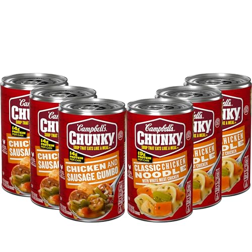 Image of Campbell's Chunky Soup, Classic Chicken Noodle Soup and Chicken and Sausage Gumbo Variety, 18.8 and 18.6 Oz Cans (Case of 6)