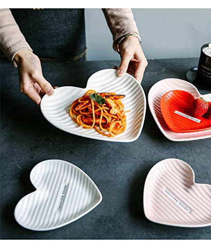 Surveel 4 Pieces Stylish Ceramic Heart Shaped Plate For Dinner Steak Salad 7.9 Inch White Dessert Dish Durable Dishwasher Safe #TOP6