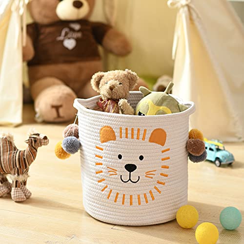 INough Aufbewahrungskörbe aus Baumwollseil mit Griffen, Aufbewahrungskorb für Babys Kinder Spielzeugkorb Geschenke Korb Kinderzimmer für Regale Badezimmer Bad Wickeltisch Organizer (Löwen)