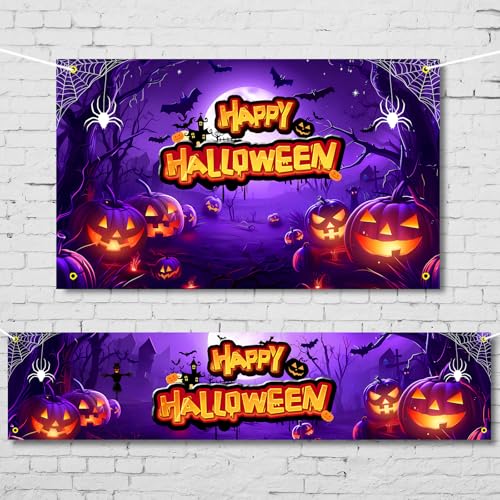 Image of Large Halloween Party Banner and Backdrop for Indoor & Outdoor, Yard Garden Halloween Decorations & Party Supplies(Purple)