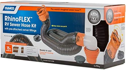 Camco - RhinoFLEX 15' Sewer Hose Kit w/4N1,Elbow, Caps (Eng/Fr)