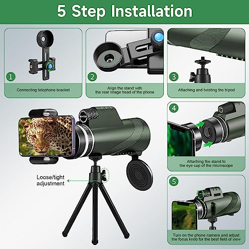 80x100 HD Monocular Telescope for Adults with Smartphone - High Power Monocular with Adapter Lightweight BAK-4 Prism Monoculars for Bird Watching Stargazing Hunting Camping Hiking Travel - Thumbnail 3