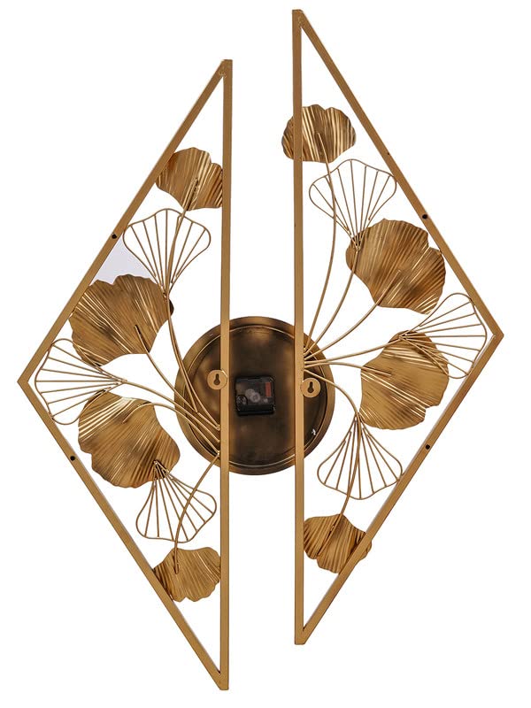 Image of CHRONIKLE Stylish Wall Art Floral Design Analog Metal English Numbers Wall Clock for Living Room Home Decoration Office Gifts (Size: 68 x 1 x 97 CM | Weight: 2230 Gram | Color: Golden & Green)