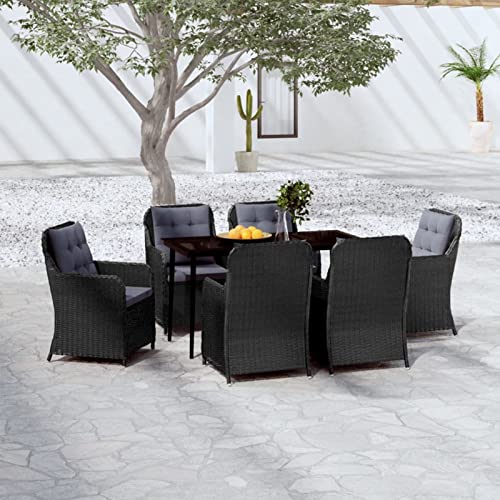 LAPOOH Juego de Comedor de jardín 7 Piezas, Mesa Terraza Exterior Y Sillas, Conjunto Mesa Y Sillas Jardin, Mesa Y Sillas Terraza, Conjunto De Jardin, Negro