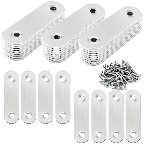 Image of 32 Pcs Flat Plate Straight Bracket Flat Metal Brace,Metal Fixed Connecting Plate,60mm Stainless Straight Braces for Furniture Support,with 64 Pcs 304 SS Screws