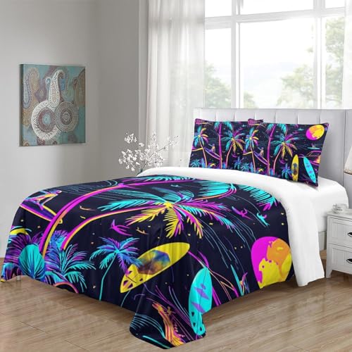 Parure housse de couette palmiers 3D 200x200 cm, microfibre premium douce et durable - 5