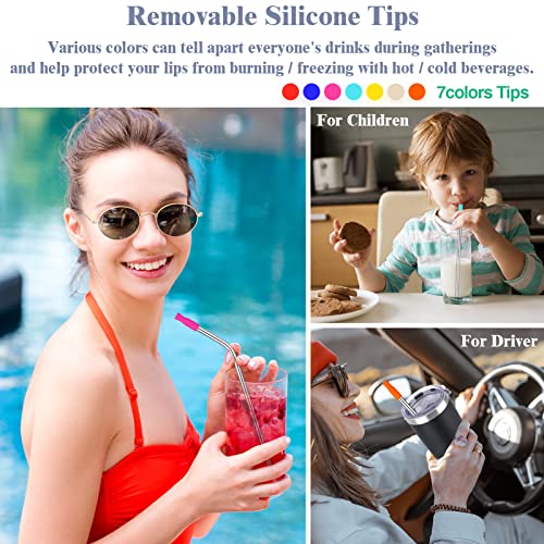 Poligo 16Pcs Reusable Stainless Steel Straws With Silicone Tips, 8.5” 10.5" Metal Drinking Straw Set With Travel Case And Cleaning Brushes, Extra Wide Boba Straws For 20,30 Oz Tumblers And Smoothies #TOP3