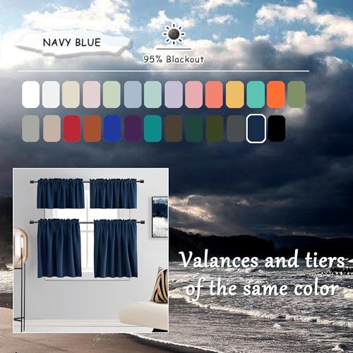 Image of DONREN 96 Inches Long Floor Length Curtains - Navy Blue Blackout Drapes - Rod Pocket Thermal Insulated Curtains for Living Room - 42 x 96 Inch, Set of 2 Panels