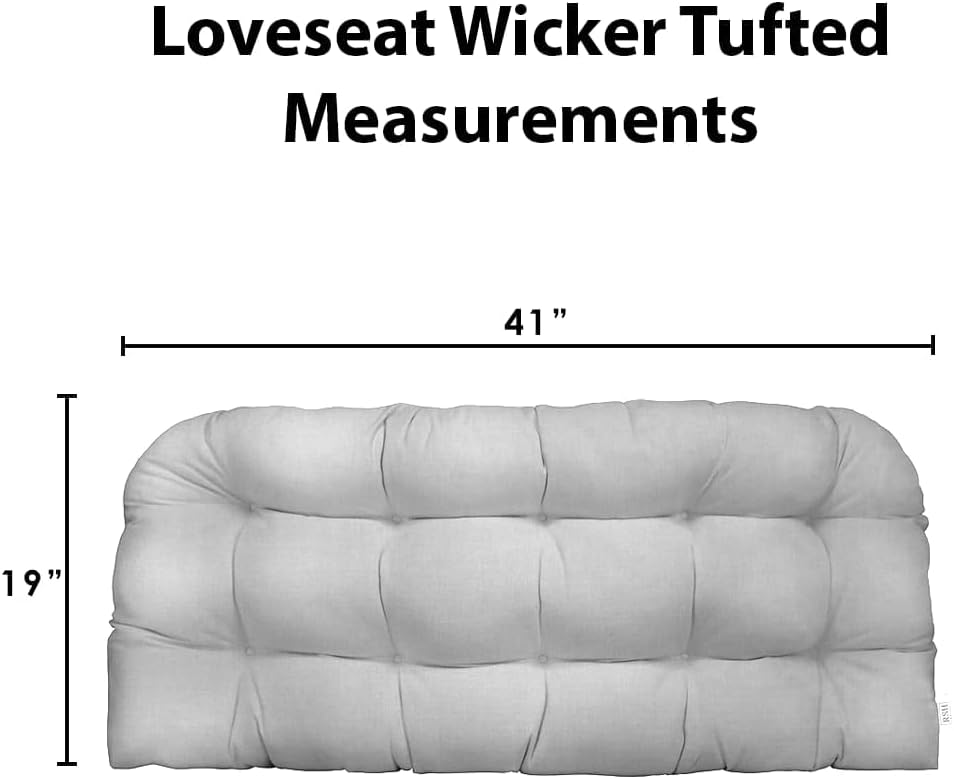 RSH DECOR Sunbrella Tufted Wicker Loveseat Cushion | 41” x 19" | Water and Fade-Resistant Performance Fabric | Outdoor Settee Cushion for Patio Furniture | Made in USA (Cast Pumice Linen)