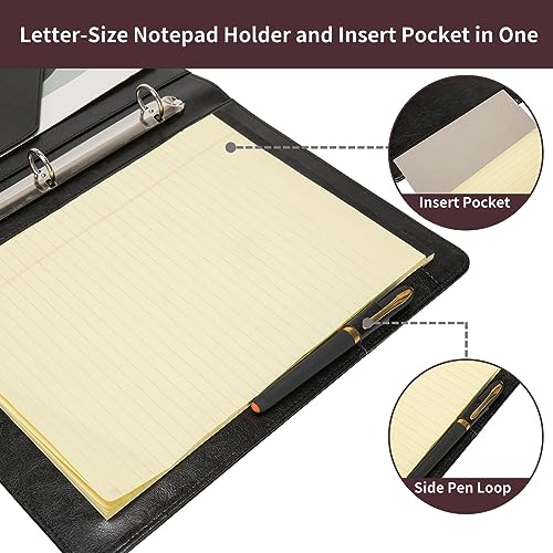 Geslun Vegan Leather 3 Ring Binder, 8.5 x 11 Letter Size Folio with Pen Holder, Soft Notebook Portfolio Cover, Slim Notepad Padfolio Thin File Organizer for Work Executive Meeting, Black by Geslun - Image 5