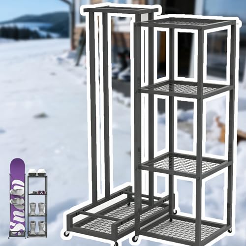 Minglez Heavy-Duty Ski Storage Holder for Organize Gear, Indoor Snowboard Storage Rack for Winter Adventures, Basement Longboard Carrier with Wheels(Height 120 cm(47 1/4
