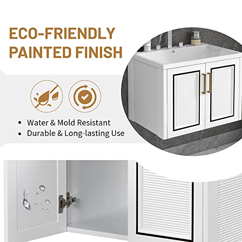 Lumisol 24" Floating Bathroom Vanity With Sink, Wall Mounted Bathroom Cabinet With Golden Handles, Bathroom Vanity With Ceramic Sink Combo, Easy Assembly #TOP5