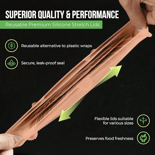 Image of Reusable Silicone Stretch Lids for Food Storage in Fridge - Elastic Heat-Resistant Bowl Covers, Cups, Cans, Jars - Universal Food Grade Lid for Containers - 7 Pack - Apricot Stretchy Lid Set