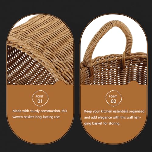 Image of Balacoo Wall Hanging Basket, Woven Imitation Rattan Storage Basket, Hanging Flower Basket for Kitchen Wall Decor, 10.03 X 6.29 X 6.29 Inch, Brown