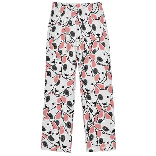 Boy's Pants Cute Bull Terrier Puppy Face Pink Jogger Pants Elastic Long Bottoms Trousers with Pockets 6-14 Years