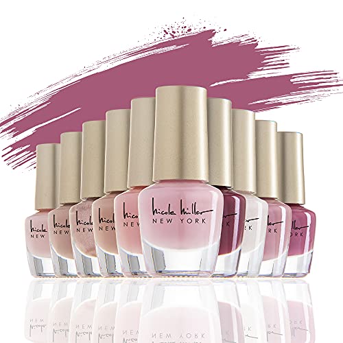 Nicole Miller Nail Polish Set - Fingernail Polish for Women and Girls, 10 MINI Nail Polish Colors (Pink Glossy)