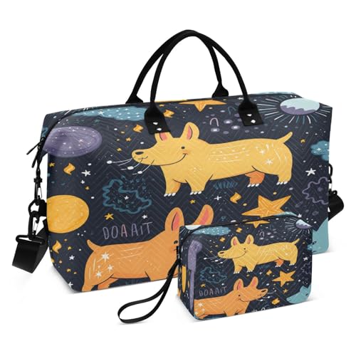Cute Doodle Animals Sports Swim Gym Bag Weekender Duffel Travel Bags Handbag with Makeup Storage Bag for Girls Men