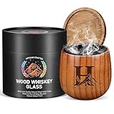 Argefkeen Charred Wooden Whiskey Glasses Personalized Bourbon Drinking Glass Ideas Gifts for Men Husband, Dad, Brother, Whiskey Lovers Birthday Insulated Old Fashioned Glass Whiskey Tumbler H