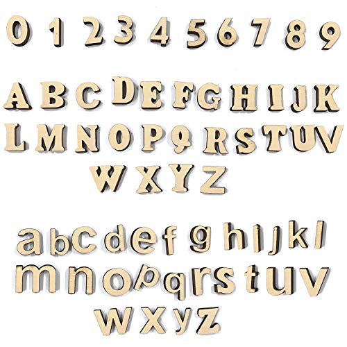 300 Pieces Natural Wooden Capital Letter Wooden Lower Case Letters and Wooden Numbers for Arts Crafts Wedding DIY Decoration Displays
