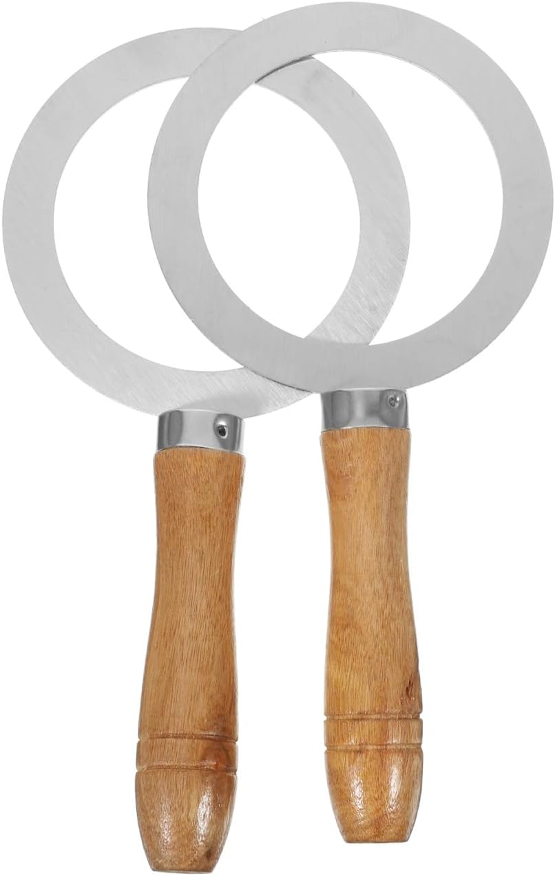 Luxshiny 2pcs Stainless Steel Baking Cup Ring Set with Wooden Handle – Professional Milk Tea Roasting Gasket, Dessert & Coffee Rim Cover Tool for Tea Shops, Puddings, & DIY Desserts