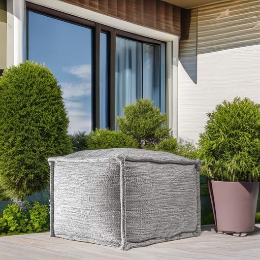 Contemporary Gray Flatwoven Indoor/Outdoor Ottoman Pouf