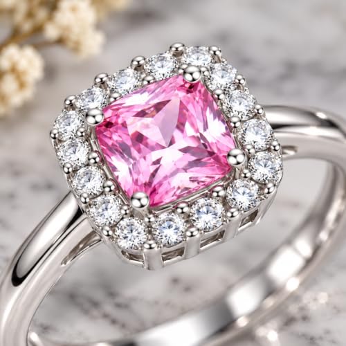 Image of KYAT 925 Sterling Silver Adjustable Ring for Women | Square Princess Cut Purple Amethyst Zircon Stone | Baguette CZ Side Stones | Valentine Gift, Birthday Gift for Girls | Free Size Ring