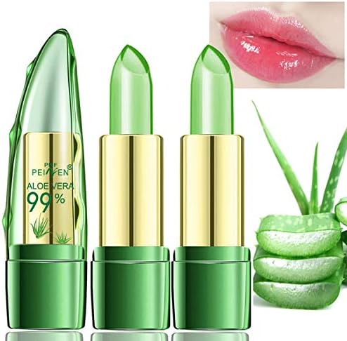 Amazfly 2 Pcs Aloe Vera Lipstick, Clear Jelly Lipsticks, Magic Temperature Color Change Lipstick Lip Blam Moisturizing Long Lasting Lip Makeup (2Pcs)