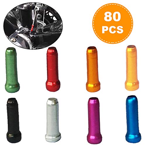 Vturboway 8 Color 80 Pcs, Cable End Crimps, Bike Cable End Caps, Alloy Road Mountain Bikes Brake Tips Shifter, 10 Pcs For Each Color Of Red Black Golden Silver Green Blue Purple Orange #TOP1