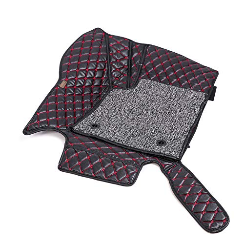 Image of 7D Car Floor Mats || Faux Leather || Waterproof & Washable || Grass Attached || Complete Set Compatible with Tata Harrier - All Models (Black & Red)