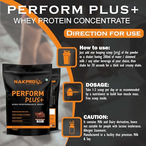 Image of NAKPRO NUTRITION Perform Plus+ Whey Protein Concentrate | 1kg DoubleRich-Chocolate | 24g Protein | Trustified Certified