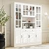 Homsee Tall Bookcase Bookshelf with Storage Shelves, Drawers & 4 Glass Doors, Wooden Display Storage Cabinet with 15 Compartments for Home Office, Living Room, White (63”W x 15.7”D x 78.7”H)