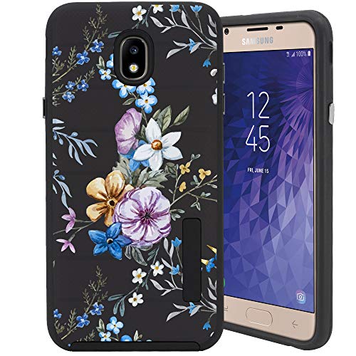 CasesOnDeck Case for Samsung Galaxy J7 2018 - Combat Bump and Drop Dual Layer Slim Defender Cover (Flowers)