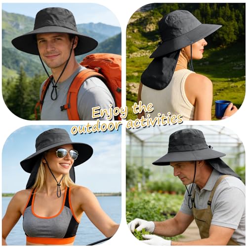 Image of Sun Hats for Men Women, UPF50+ Protection Safari Hat,Wide Brim Fishing Hat with Neck Flap,Bucket Hats for Beach Hiking