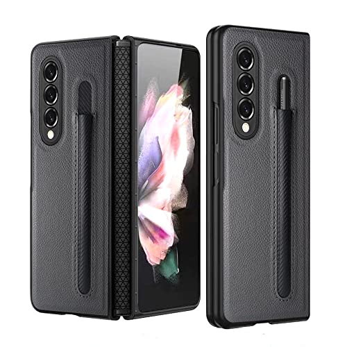 Coque Samsung Galaxy Z Fold 4 en cuir gris mince avec charnière pliante ultra-fine