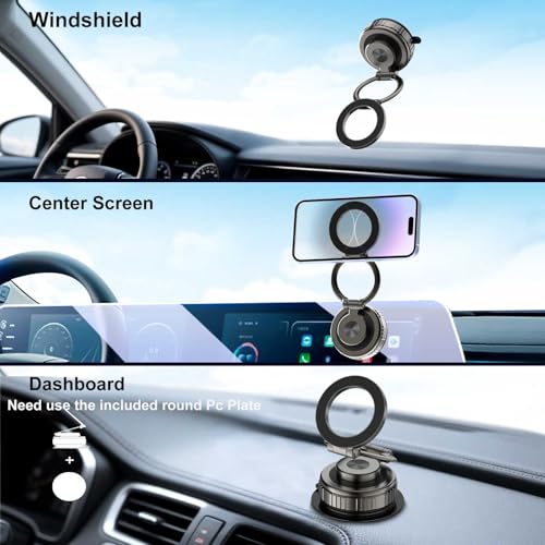Image of Phone Holders for Your Car, [80+LBS Strongest Suction & 2800gf Magnetic] 360 Adjustable Foldable Vacuum Magnetic Suction Car Cell Phone Holder Mount Compatible for MagSafe iPhone Car