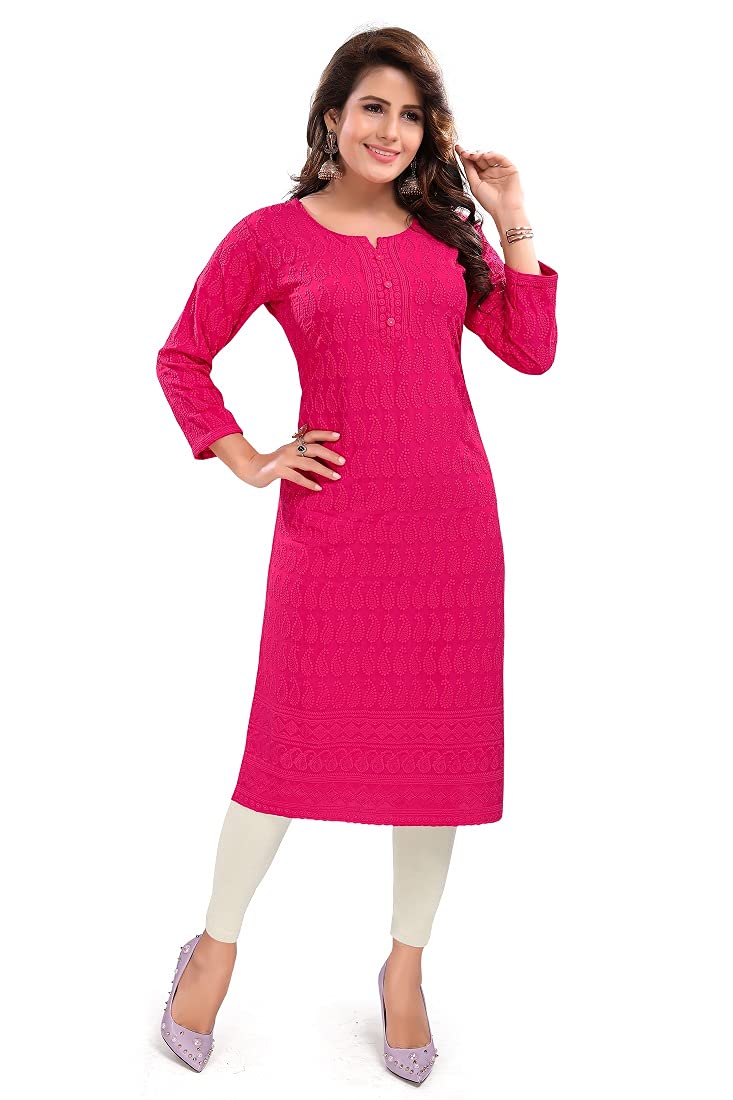 DARIKA Women's Cotton Chikankari Straight Kurti Multiple Color in from Small to Plus Size.