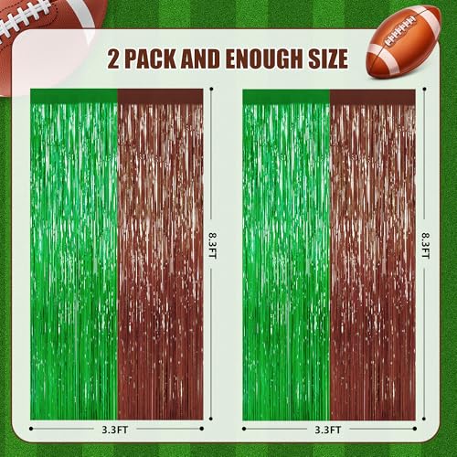 Image of Browm and Green Fringe Curtain Party Streamers 2Pack 3.3 x 8.3 Ft Foil Fringe Backdrop Curtains for Birthday Wedding Bridal Holiday Tinsel Streamers Green Party Decorations Door Streamer