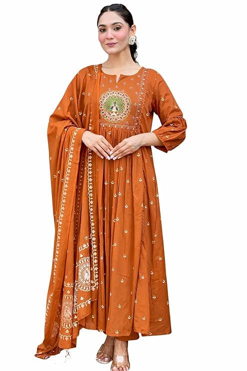 Women’s Rayon Blend Embroidered Anarkali Kurta Set with Pant and Dupatta Set-picture-21
