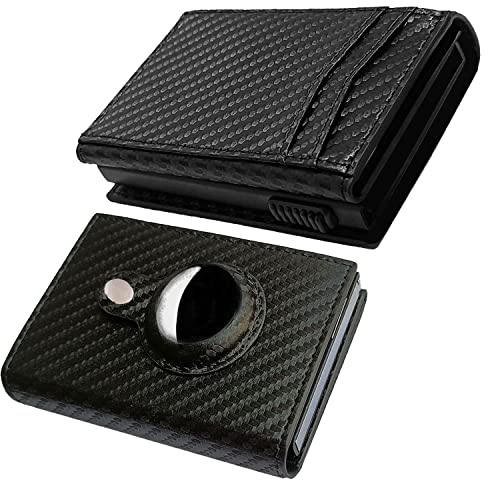 AirTag Wallet Smart Pop Up Wallet with Front Pocket RFID Blocking Credit Card Holder with Money Clip Slim Minimalist Wallet for Men Up to 15 Cards(Carbon Fiber Leather)