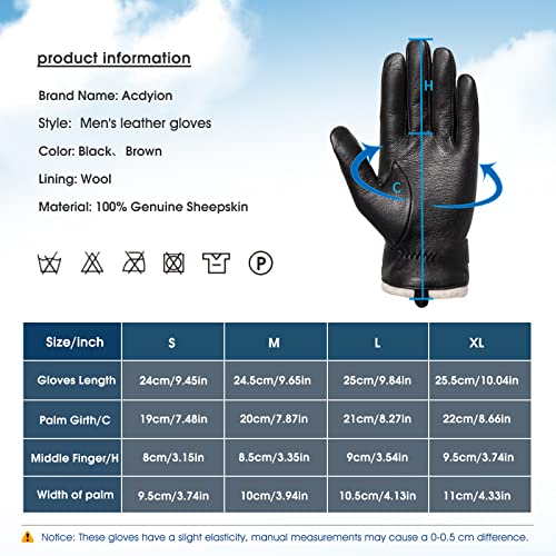 Acdyion Herren Winter Lederhandschuhe Touchscreen geeignet Wollfutter Handschuhe aus Echtleder, Schwarz, (L)