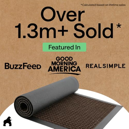 Image of GORILLA GRIP WeatherMAX Door Mat, Indoor Outdoor, 60x24, Dark Brown Squares