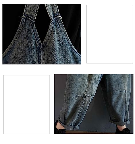 Nostalgic Denim Casual Strappy Pants high Waist Pants Fashionable and Versatile Personality Loose Large Yards Turnip Pants (Color : Blue, Size : X-Large)3