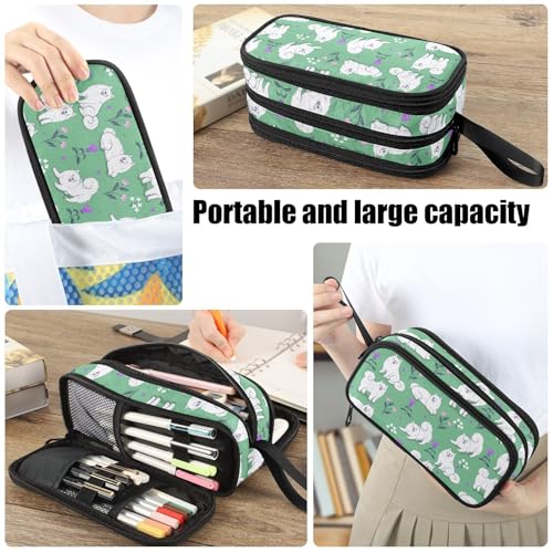 Image of Fustylead Cute White Samoyed Dogs on A Green Meadow Large Pencil Bag Storage Pen Case Makeup Pouch Stationery Bag for School College Office Organizer
