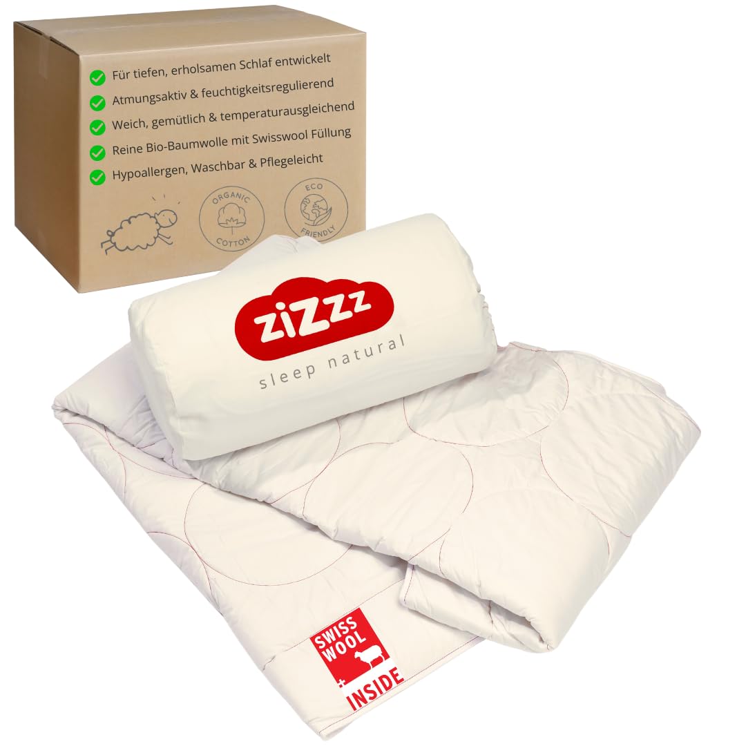 Schafwolldecke - Bettdecke aus Bio Baumwolle - 4 Jahreszeiten - Verschiedene Größen - Atmungsaktiv & weich - Woll Bettdecke mit Swisswool Füllung (290g/m2) - Hochwertiges Ganzjahr Duvet